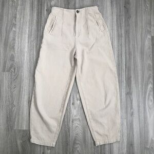ZARA WOMEN BARREL PANT CROPPED BONE COLOR HIGH RISE XS